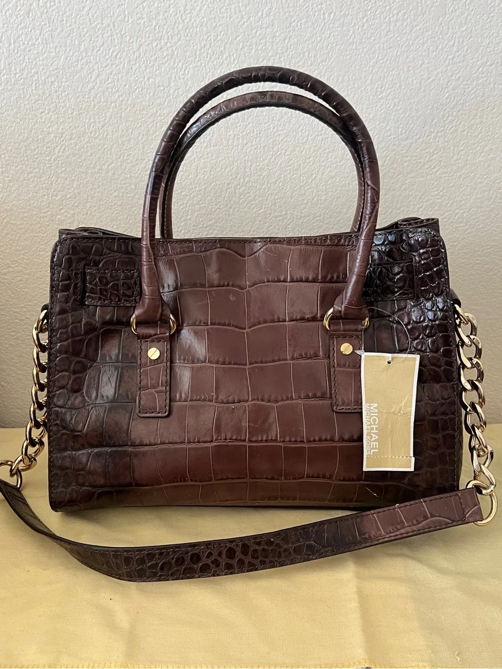 NWT Michael Kors Hamilton East West Crocodile-embossed leather satchel Large